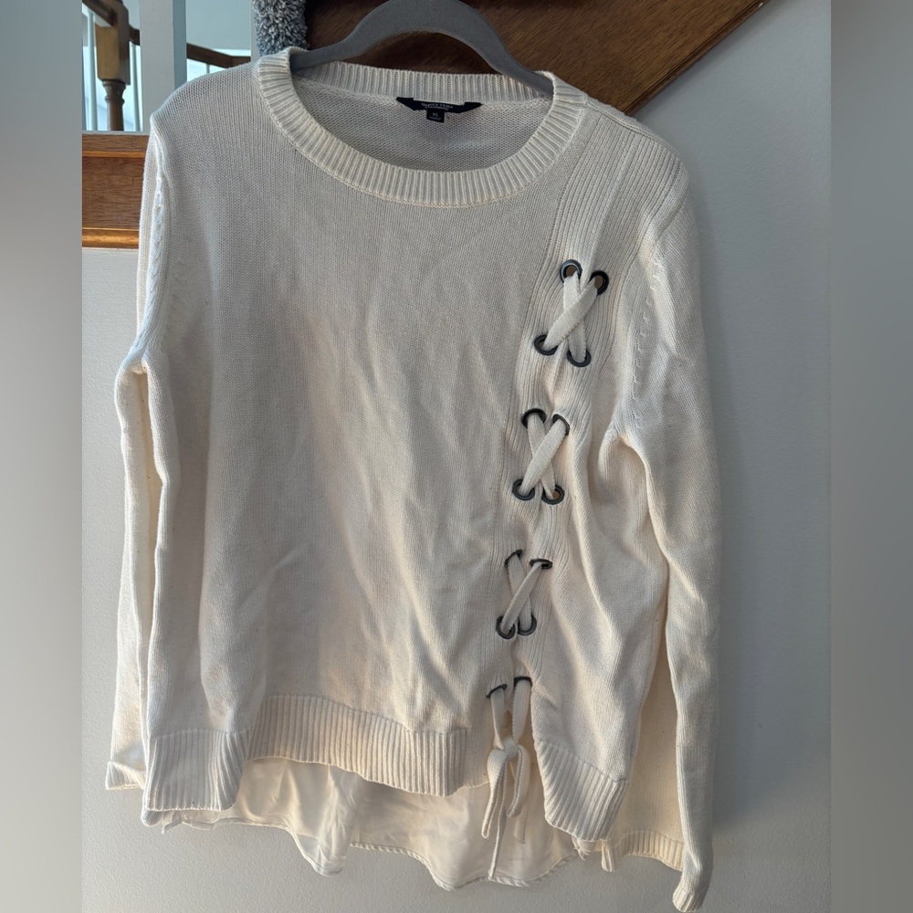 Simply Vera Cream Sweater with Side Lace-Up Detail